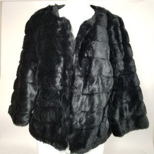 Dana Buchman Jacket Coat Cover M Black Faux Fur Short Gothic Cosplay NEW